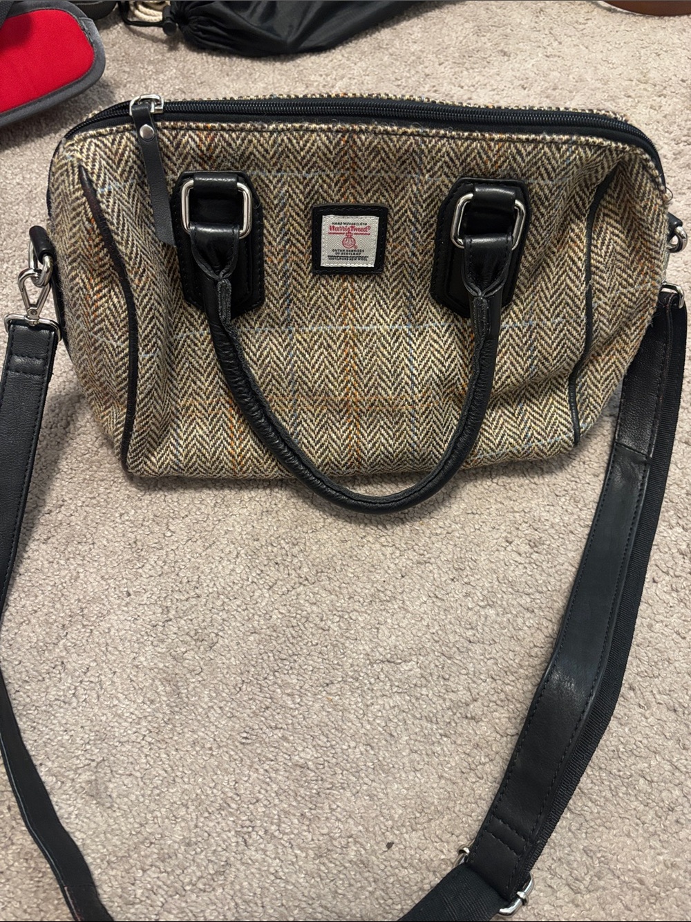 Harris Tweed Herringbone Shoulder Bag with Black Trim